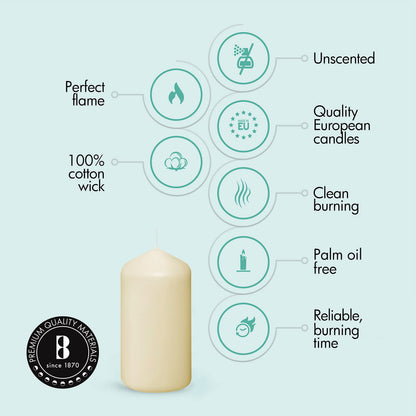 BOLSIUS 12 Ivory Pillar Candles Set - Unscented 43 Hour Long Lasting Candles - 2.7 x 5-inch Dripless Clean Burning Smokeless Dinner Candle - Perfect for Weddings Parties and Special Occasions
