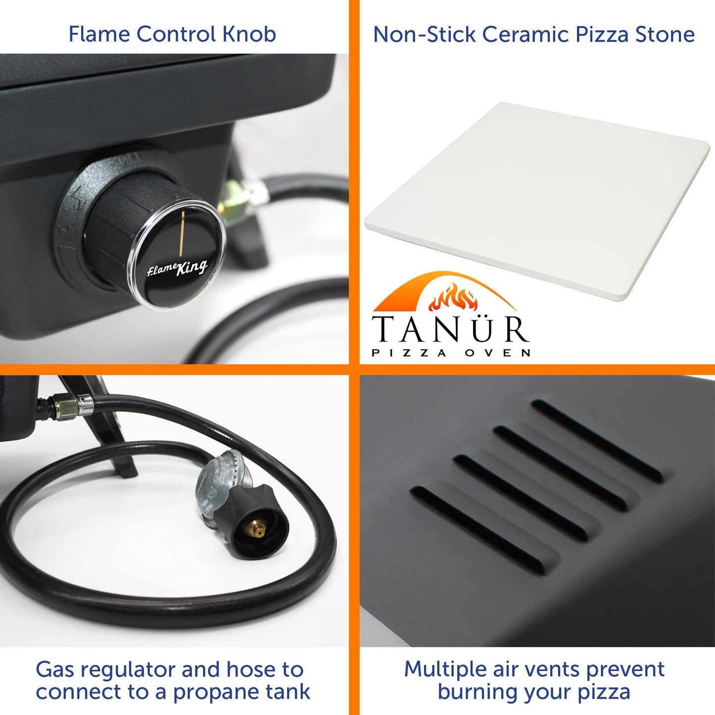 Flame King TANUR 12-inch Portable Outdoor Propane Pizza Oven Countertop for Camping, Backyard, and Tailgating, Multiple Air Vents, Piezo Auto Ignition, Non-Stick Pizza Stone