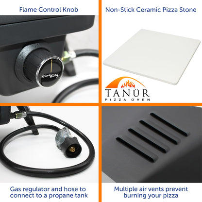 Flame King TANUR 12-inch Portable Outdoor Propane Pizza Oven Countertop for Camping, Backyard, and Tailgating, Multiple Air Vents, Piezo Auto Ignition, Non-Stick Pizza Stone