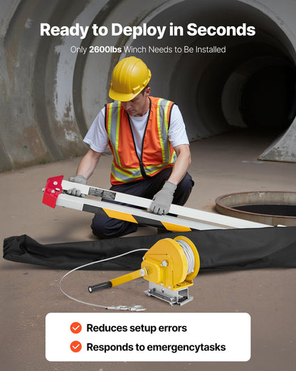 VEVOR Confined Space Tripod Kit, Heavy Duty Rescue Tripod Lifting Hoist 2600 lbs Winch, 4.76 ft Adjustable Legs, 98.5 ft Cable Portable Kit, 32.8 ft Fall Protection, 5.25-8.04 ft Working Height