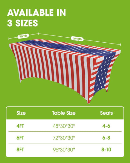 Pureegg 4th of July USA 250th Anniversary Spandex Tablecloth 6ft - 2 Pack, Patriotic American Flag Fitted Stretch Table Cover for 6 ft Rectangle Table, Tablecloth for Independence Day Party