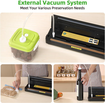 Vacuum Sealer Machine - Powerful 85kPa Suction | Compact One-Touch Automatic Food Sealer with Bags & Cutter