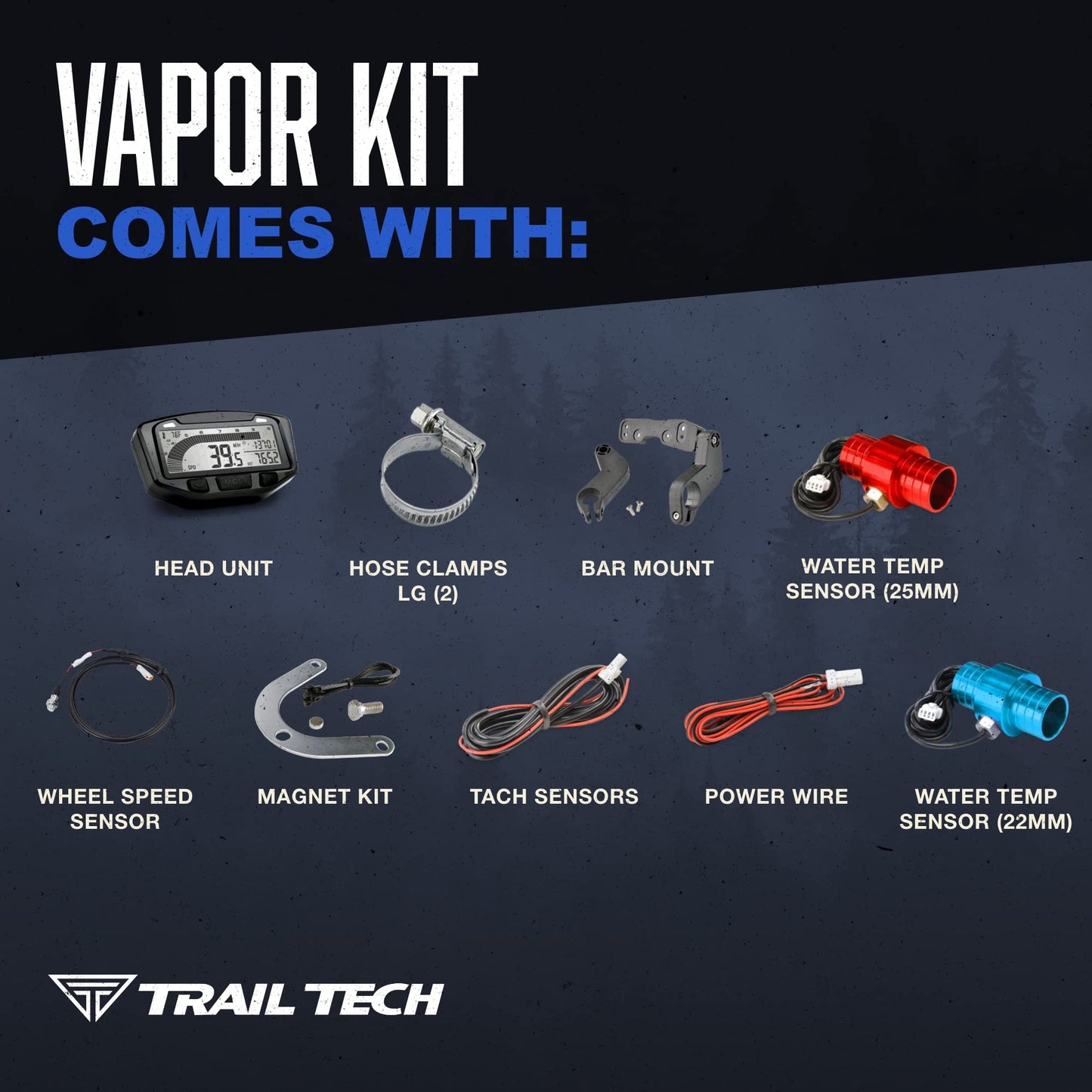 Trail Tech 752-114 Vapor Digital Speedometer Tachometer Gauge Kit, 2000-2019 Polaris Sportsman Ranger RZR ACE