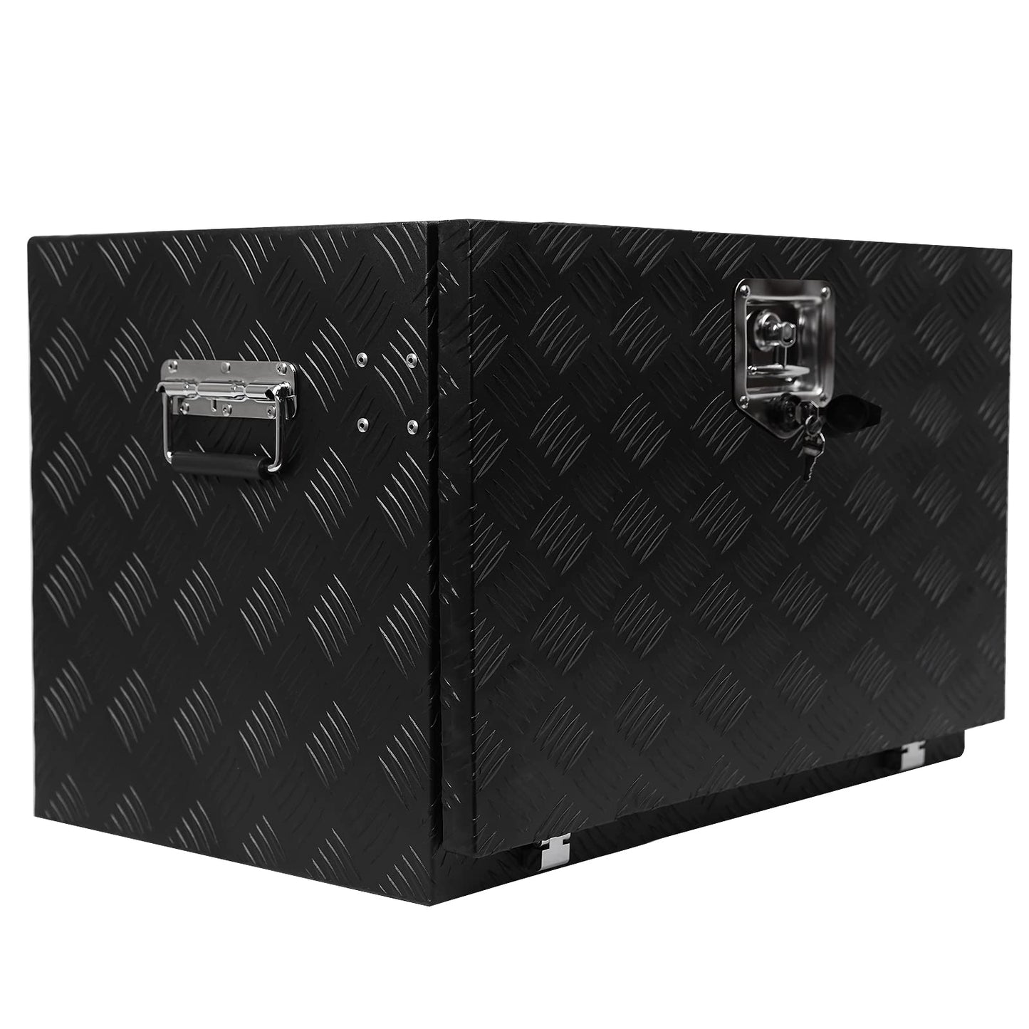 GarveeTech 30 in Heavy Duty Aluminum Stripes Plated Tool Box Pick Up Truck Bed Rv Trailer Toolbox Diamond Plate Underbody Box Waterproof Square Storage Organizer With Side Handle, Lock & Keys
