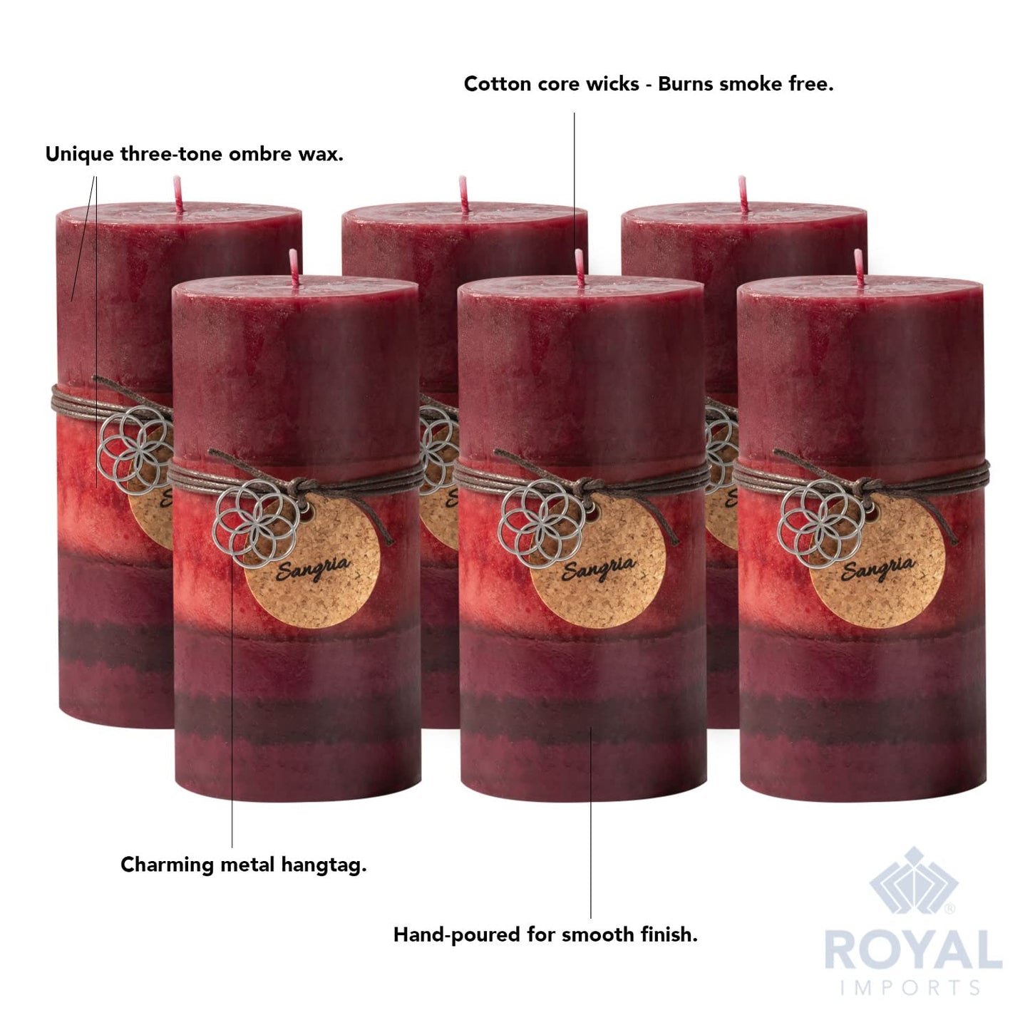 Royal Imports 3" x 6" Pillar Candles for Christmas Holiday Décor, Wedding & Home Decoration, Unscented, Dripless & Smokeless, Set of 6, Red Ombre Wax