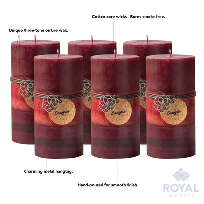 Royal Imports 3" x 6" Pillar Candles for Christmas Holiday Décor, Wedding & Home Decoration, Unscented, Dripless & Smokeless, Set of 6, Red Ombre Wax
