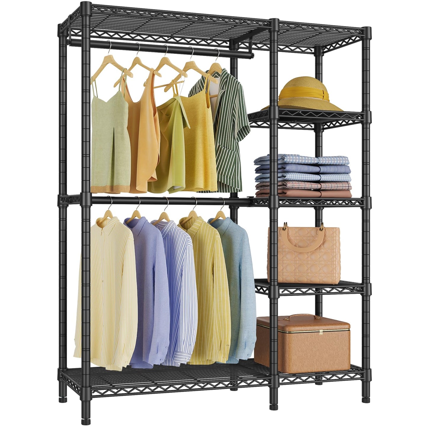 VIPEK V7 Garment Rack for Hanging Clothes Heavy Duty Clothes Rack with Shelves, Portable Closet Racks Metal Clothing Racks 5 Tiers Freestanding Closet Wardrobe System, Max Load 670lbs, Black