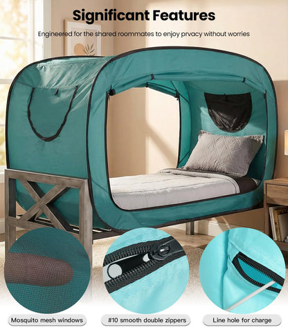 ANC POP Bed Tent Twin Bed Canopy Portable Dream Tent for Adult Indoor Sleeping Tents with 2 Doors Breathable Private Space Tents, Teal