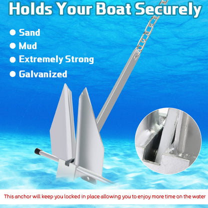 Lounsweer 2 Sets Boat Anchor Kit Portable Galvanized Fluke Anchor with Anchor Chain, Anchor Rope and Shackles for Different Size Boats Pontoon, Deck, Fishing, and Sail Equipments (Silver,25ft Boats)