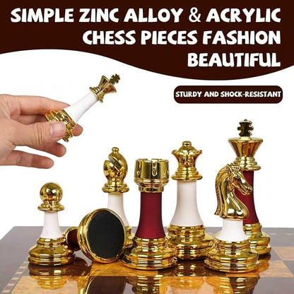 15-Inch Large Chess Set for Adults and Kids – Weighted Zinc Alloy &amp Acrylic Chess Pieces with Wooden Chess Board Premium Classic Board Game for Home Office Family Game Night &amp Gifts