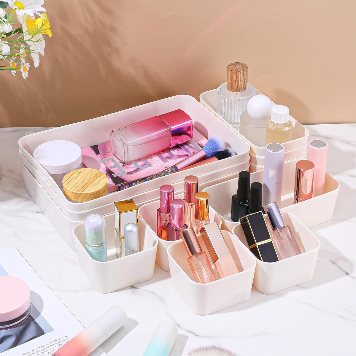 Kifmurase 11-Piece Stackable Plastic Drawer Organizer Set - Versatile Divider Trays for Makeup, Jewelry & Gadgets