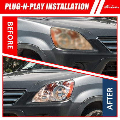 ADCARLIGHTS Headlight Compatible with 2005 2006 Honda CRV Headlamp Chrome Housing Amber Reflector Replacement Pair（W/O Bulbs）