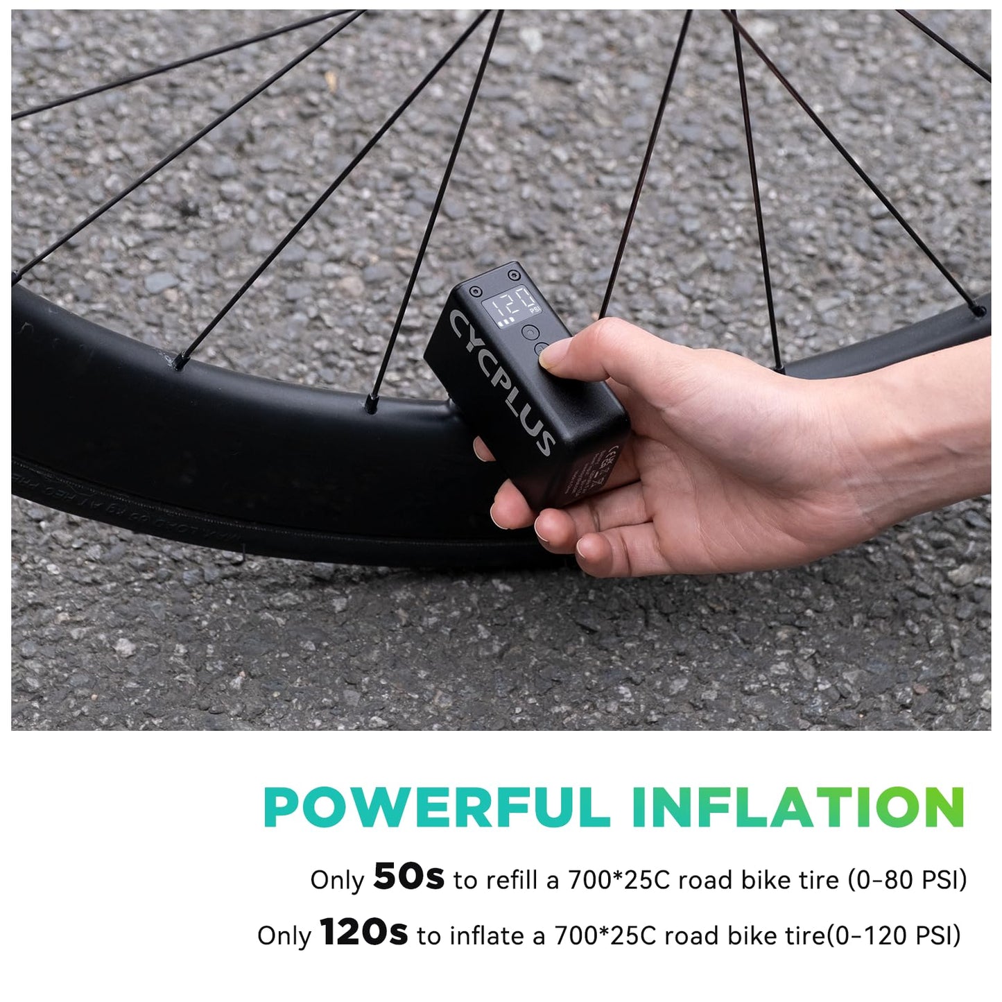 CYCPLUS AS2 PRO Tiny Bicycle Pump with Gauge, Max 120 PSI Electric Mini Pump, Auto Stop, with Presta and Schrader Valve for E-Bike, MTB, and Road Bike (2025 Updated Version)
