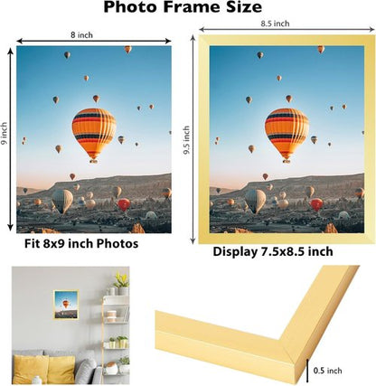 JCJMY Gold Picture Frame - 8x9 Wall Mount or Tabletop Display | Shatter-Resistant Plexiglass
