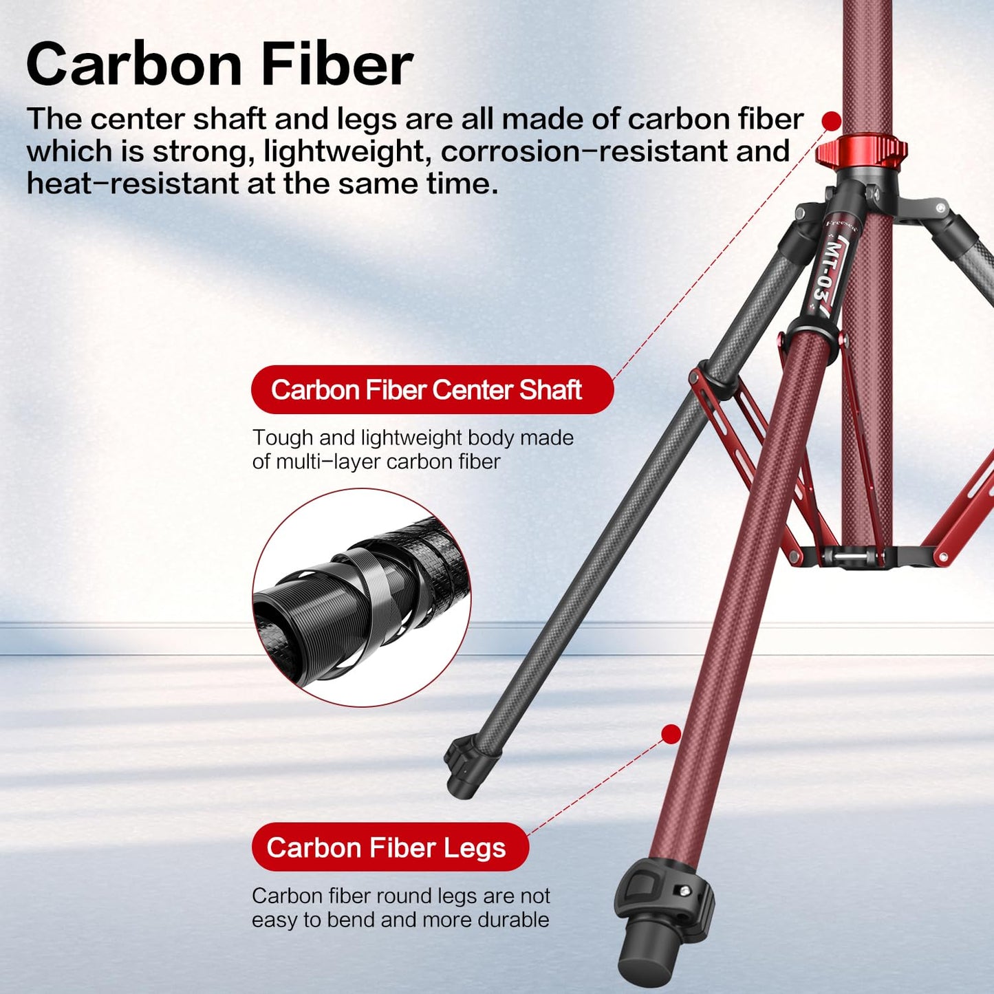 FreeSea Carbon Fiber Light Stand Photography - 1.4in Oversized Tubes Heavy Duty Stand, 106in Tall Tripod with Flip-Lock & Gas Spring, Holds Softboxes/Ring Lights up to 5KG