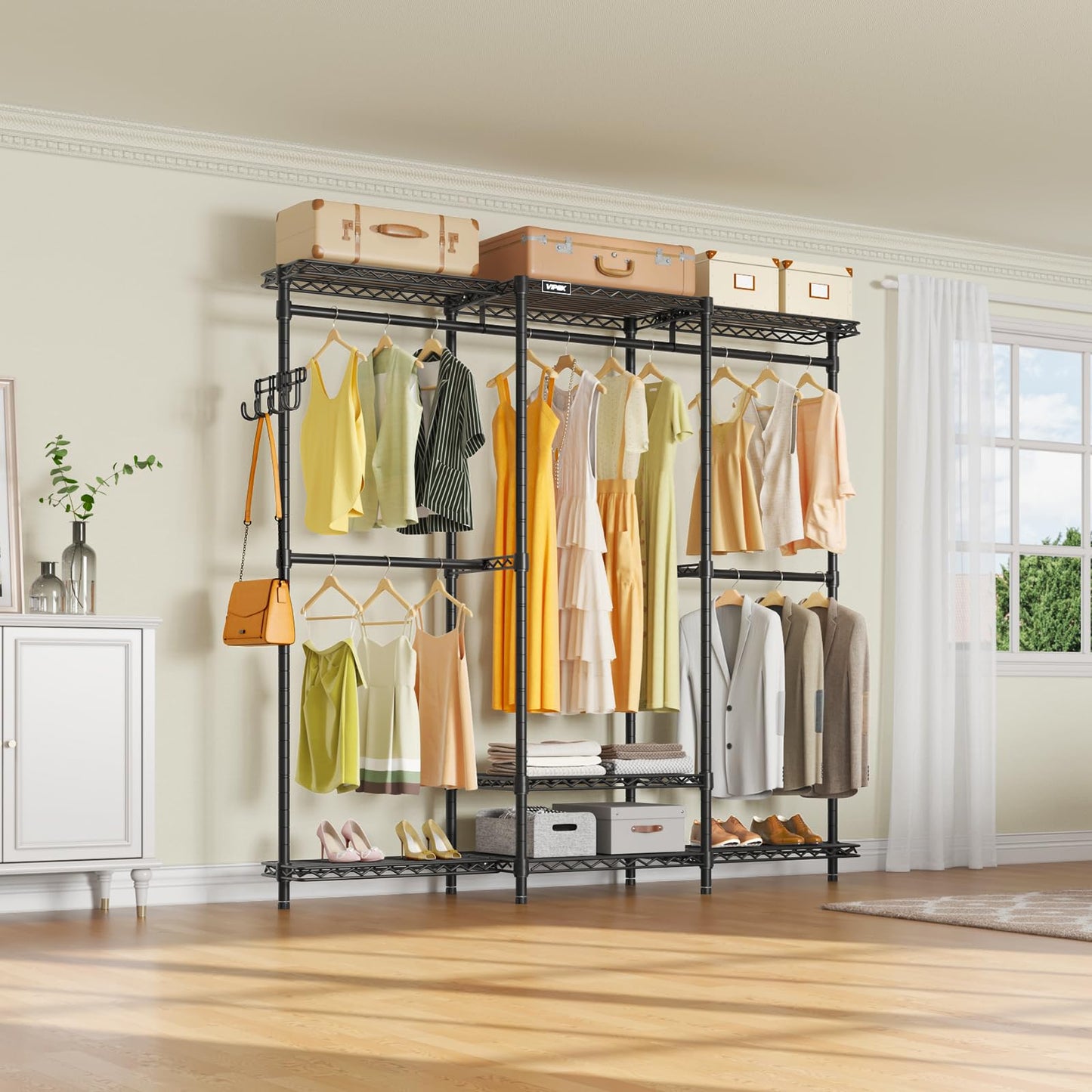 VIPEK V3 Nano Clothes Rack with 4 Semi-Shelves and 3 Standard Shelves, Clothing Rack for Hanging Clothes, Free Standing Closet System, Portable Metal Wardrobe for Bedroom, Max Load 800LBS, Black