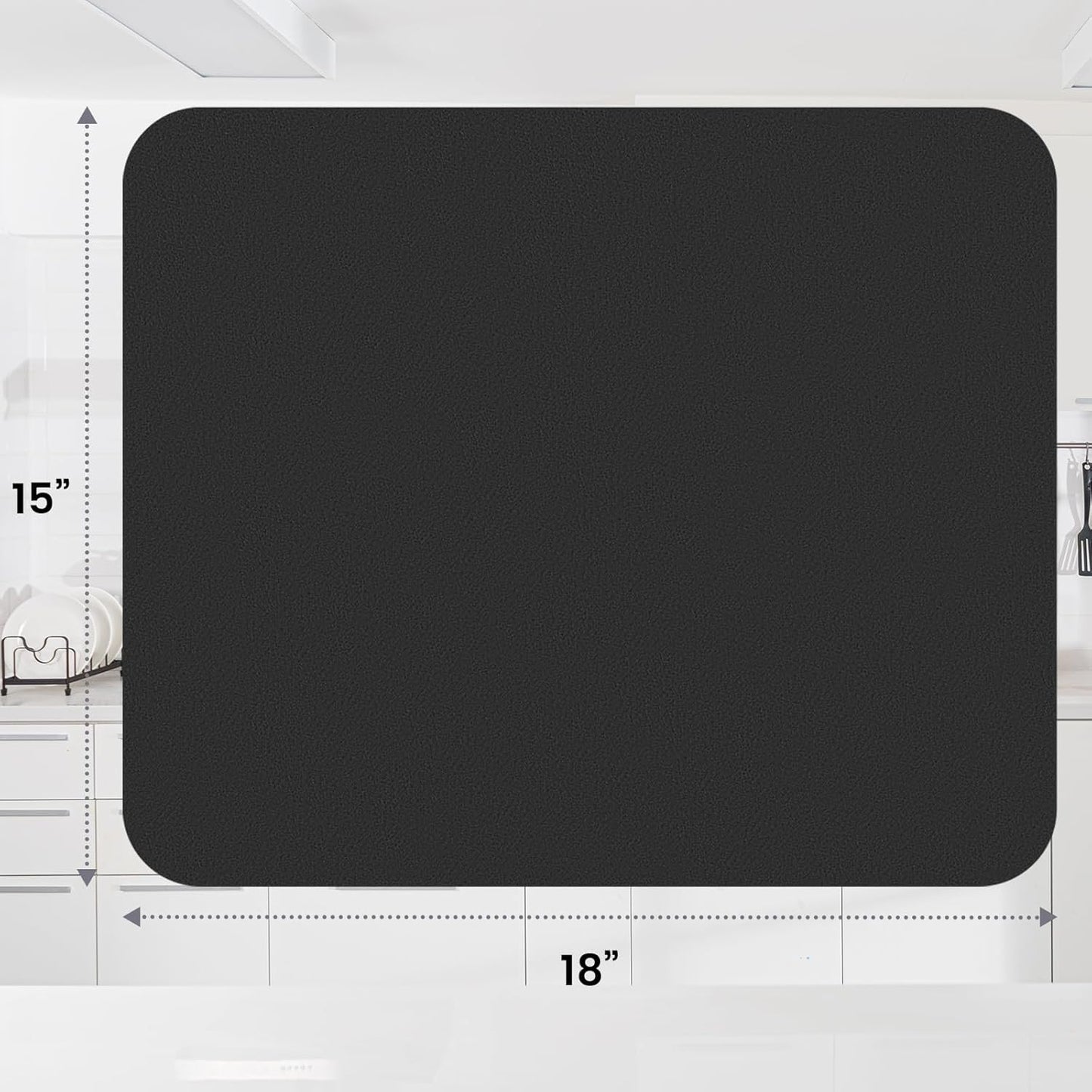 WISELIFE Dish Drying Mat - Super Absorbent Kitchen Counter Mat | Easy Clean, 15"x18", Classic Black