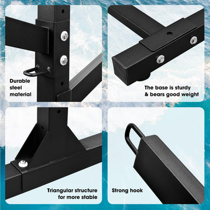 TPHUC Kayak Stand Freestanding Storage Rack for Kayak Canoe, Boat, Sup, Surfboard Bracket for Indoor, Outdoor, Garage, Shed, Dock with Lockable Wheel Wide Adjustable (4 Levels, Style 2)