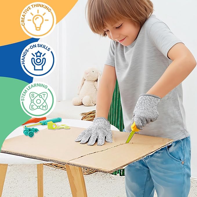 Cardboard Tools for Kids 98 Pcs Resuable Cardboard Construction Tools with Cutter for Family &amp Classrom Activities STEM Educational Construction Building Kit Toys for Boys &amp Girls Ages 5+ (9
