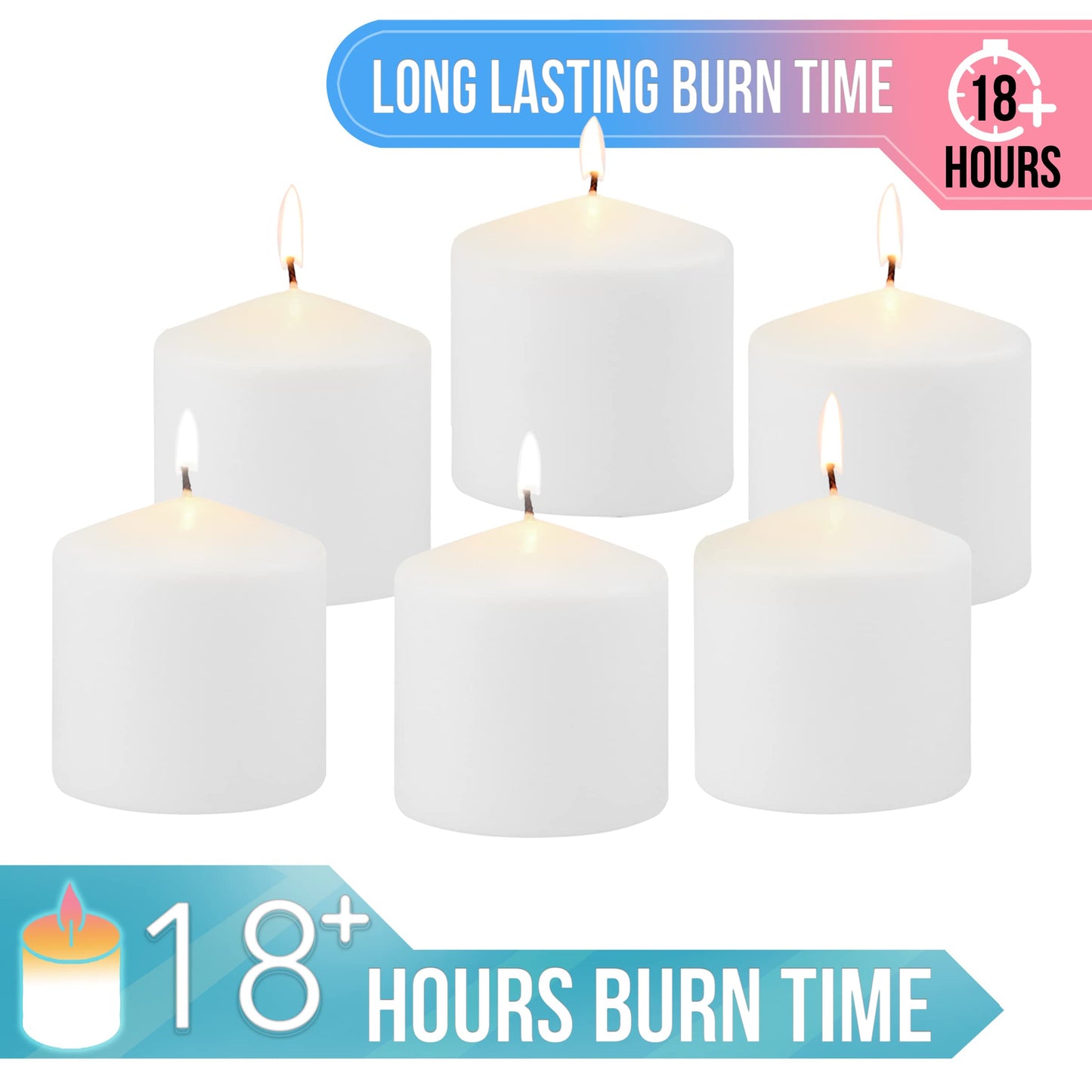 Stonebriar Unscented White Tall Pillar Candles, 18 Hour Burning Candle Pillars, Perfect for Decor, Weddings, Emergencies 3" X 3", 6 count