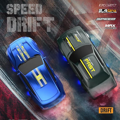 1:43 Scale Mini RC Drift Car 2.4GHz 4WD Desktop RC Drift Car 15KM/h Handheld Racing Mini Vehicle with LED Lights Speed Switching Racing Sport Toy for Adults Teens (Blue)