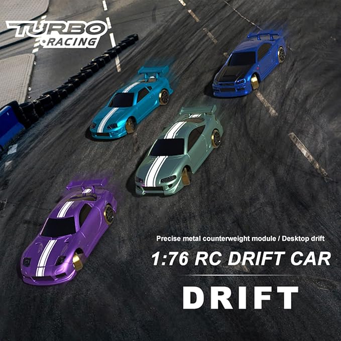 Turbo Racing C62 1:76 Scale Drift RC Car with Gyro Mini Full Proportional RTR 2.4GHZ Remote Control with 2 Replaceable Body Shell(Grayish Green)