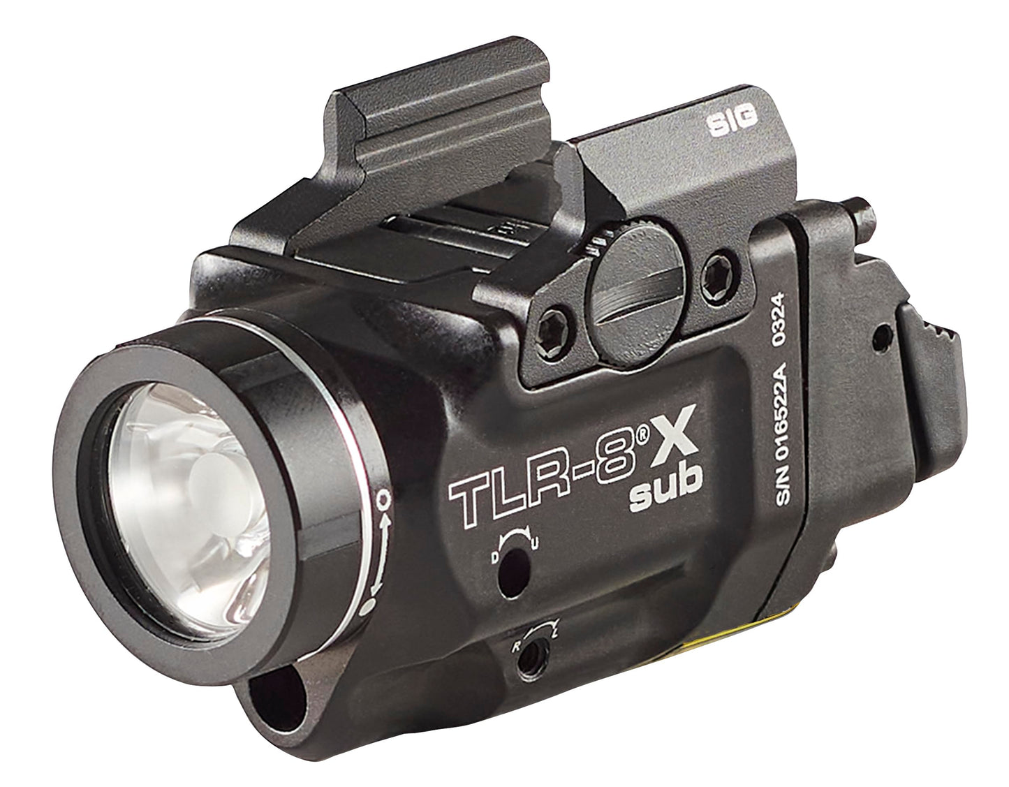 Streamlight 69417 TLR-8 X sub 500-Lumen Rail-Mounted Tactical Weapon Light with Integrated Red Aiming Laser Exclusively for Sig Sauer P365/XL Closed Rail Systems Only, Black