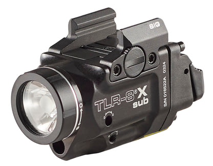 Streamlight 69417 TLR-8 X sub 500-Lumen Rail-Mounted Tactical Weapon Light with Integrated Red Aiming Laser Exclusively for Sig Sauer P365/XL Closed Rail Systems Only, Black