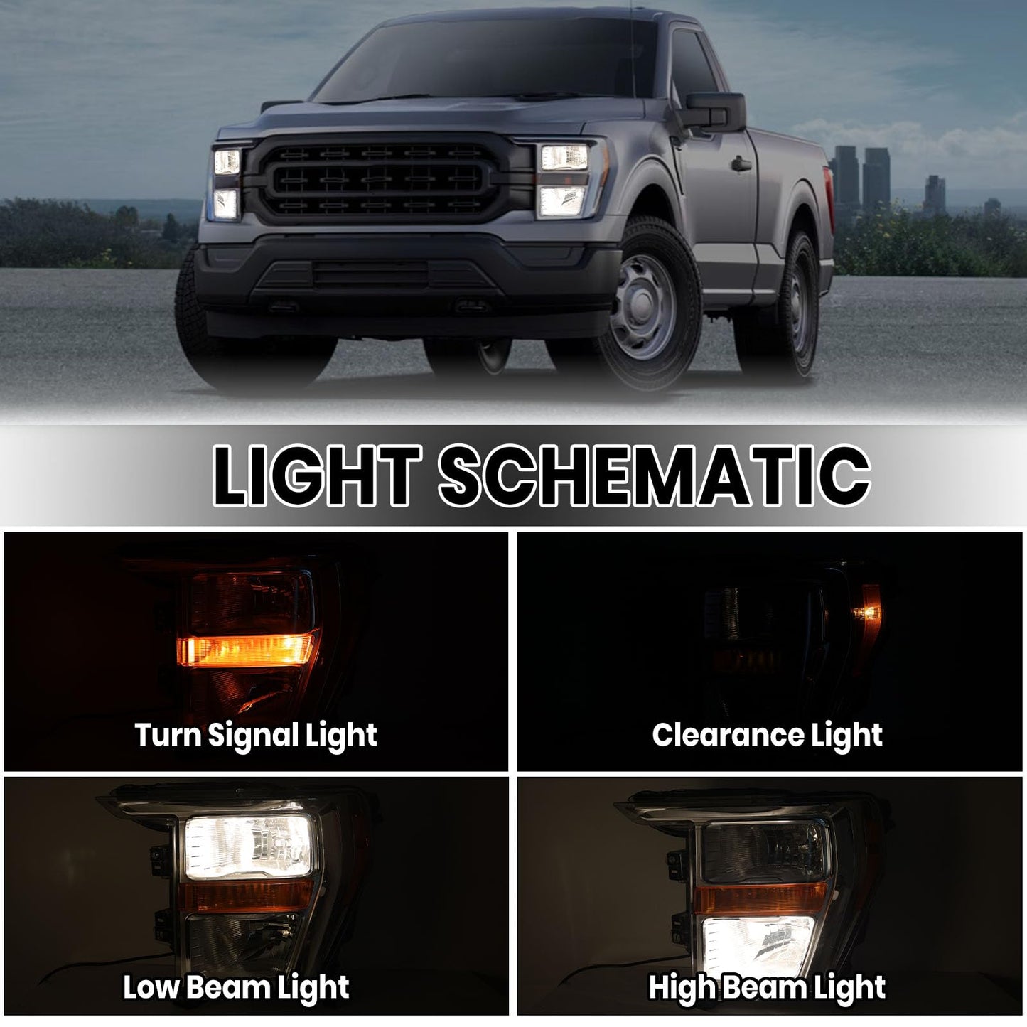 Headlight Compatible with 2021 2022 2023 Ford F150 XL XLT Left Driver Side Part Numbers ML3Z-13008-K FO2503409 Halogen Head Light