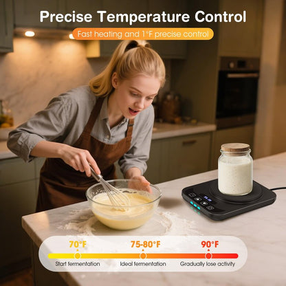 Sourdough Starter Warmer, Precise 1°F Thermostat Control (70-100°F) Sourdough Warming Mat, Auto Warming On/Off, 12-Hour Timer Sourdough Warmer for Home Baking (No Jar Included)
