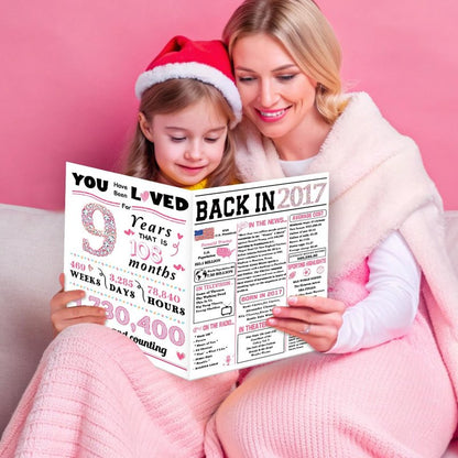 ATTLVV 9th Birthday Card, 9th Birthday Decorations for Girls,Happy 9th Birthday Gifts for Daughter,Cute 9 Year Old Birthday Gift Cards for Granddaughter