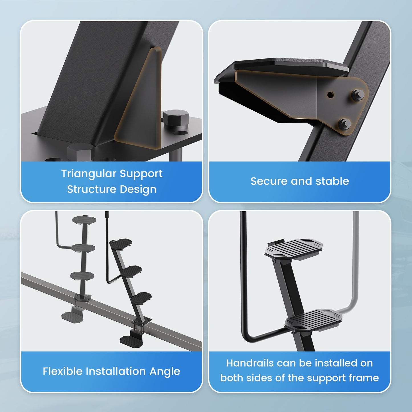 Heavy-Duty Boat Trailer Steps,Boat Trailer Tongue Steps with Anti-Slip Handrail,EVA Anti-Slip Mat,450Lbs Capacity，Multiple Installation Angles,4 Steps