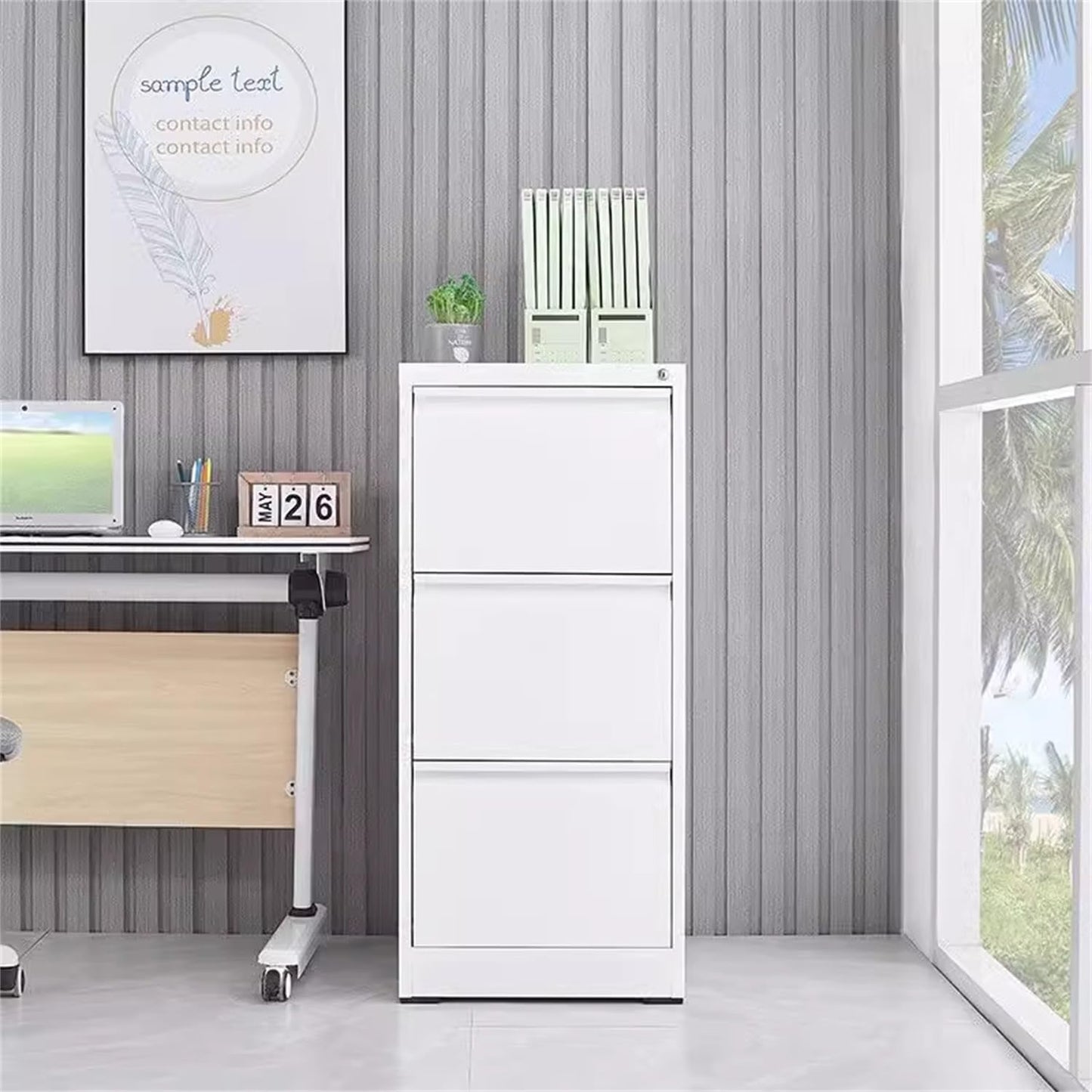 GarveeHome 3 Drawer Vertical File Cabinet with Lock, White Metal Filing Cabinet with Drawers for Home Office, Lockable Storage Cabinet Hanging Letter Size/Legal Files