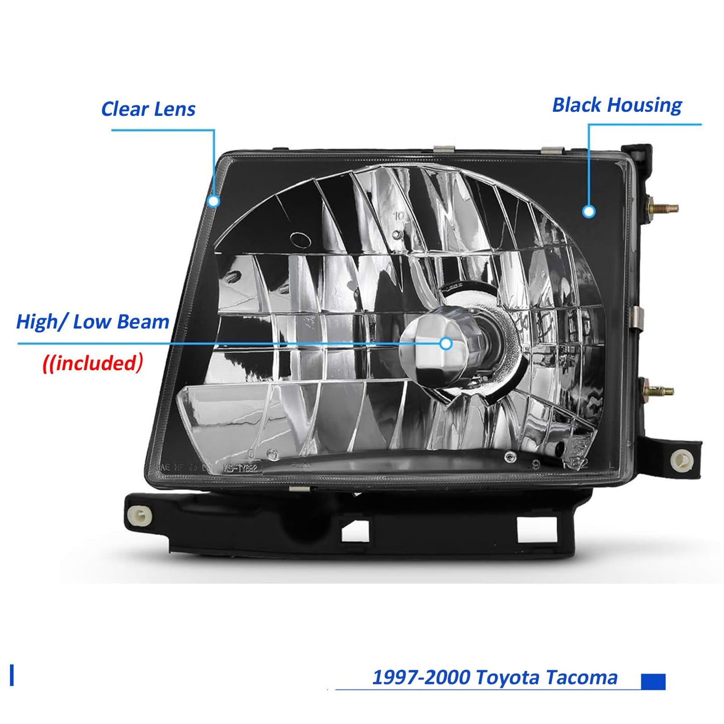 Black For 1997 1998 1999 2000 Toyota Tacoma Headlight Headlamp Assembly Compatible with 97-00 Toyota Tacoma Replacement Head Lights Clear L+R w/Bulbs
