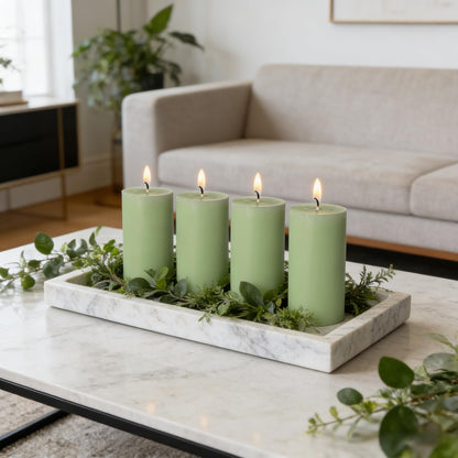 4 Pack Sage-Green Pillar Candles, 2x4 Inch, Long-Lasting, Dripless and Smokeless Unscented Candles, Ideal for Home Décor, Parties Weddings and Relaxation