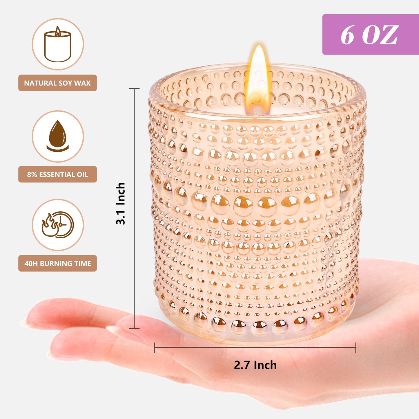 Sandalwood & Rose Candle, Candles for Home Scented, Luxury Jar Candles for Women, Rose Scented Candle, Candles Gifts for Women, Natural Soy Wax, 6 oz 40 Hours