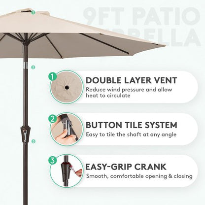 JEAREY 9FT Outdoor Patio Umbrella - UV Protection & Waterproof with Push Button Tilt | Cream Beige