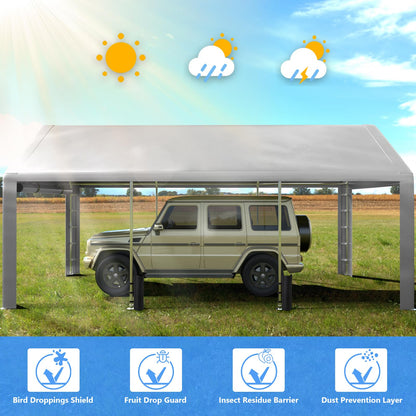 Jocoevol Carport 10x20 FT Enclosed Carport with Roll-up Windows, Portable Garage with Removable Sidewalls & Doors, Car Canopy Tent with Sandbags All-Season Tarp for Car Boat Truck Motorcycle