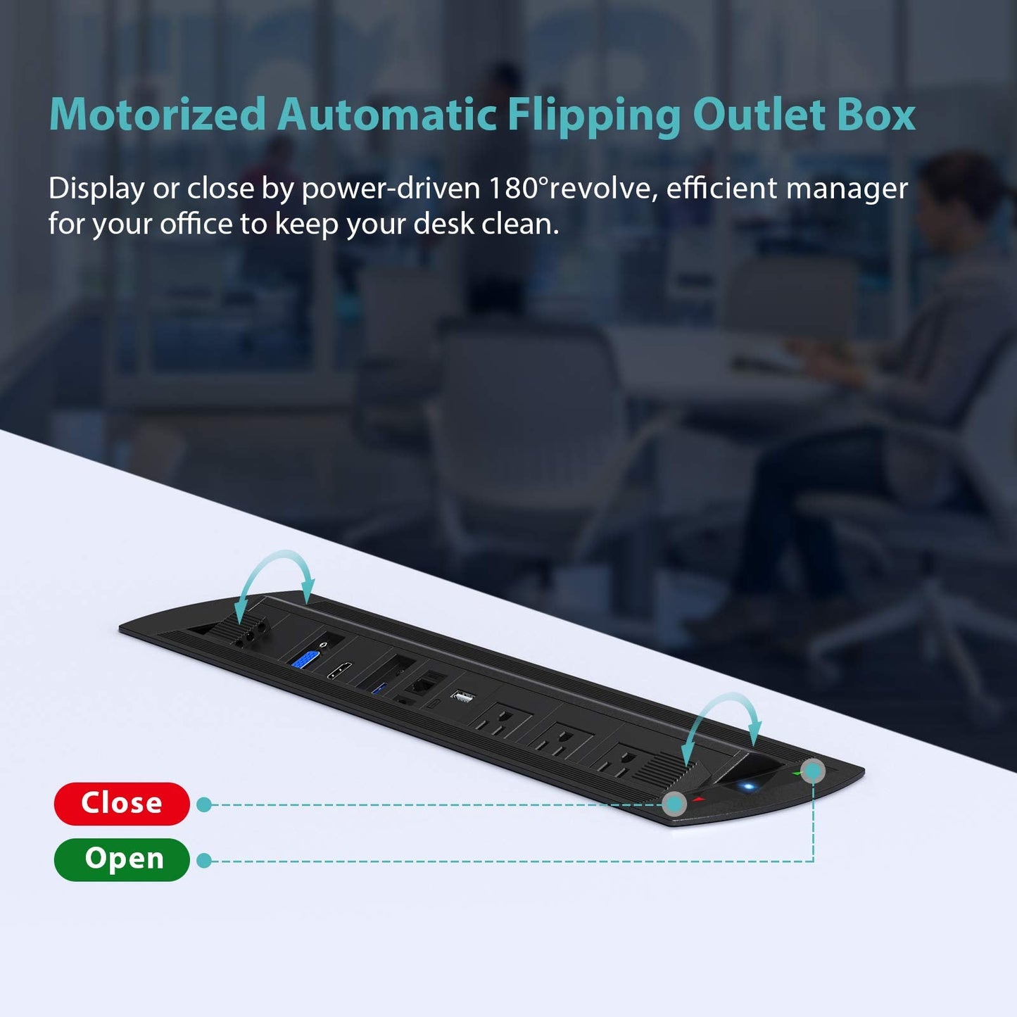 WEBANG Motorized Automatic Recessed Connectivity Box Outlet for Conference Room Table with 3 AC Receptacle, 2 RJ45, 2 USB Charger, 1 USB3.0, 1 HDMI, 1 VGA, Black