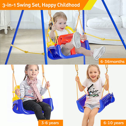 FUNLIO Toddler Swing with Foldable Metal Stand for Toddlers Aged 1~10 Years, 3-in-1 Baby Swing Set with 4 Sandbags for Backyard/Indoor/Outdoor Play, Easy to Assemble & Store
