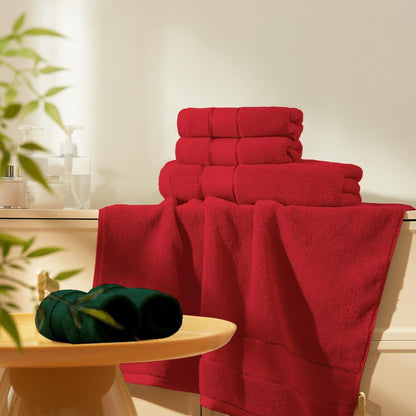Marvione 6-Piece Bath Towels Set | 100% Turkish Cotton, Highly Absorbent & Soft - Red