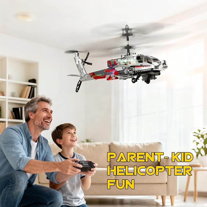 XIKOTEC RC Helicopter Remote Control Helicopter Toy for Kids Beginners and Adults with Altitude Hold Gyro &amp LED Light 2 Batteries &amp USB-C Charging Gift for Boys Ages 8-12(Silvery)