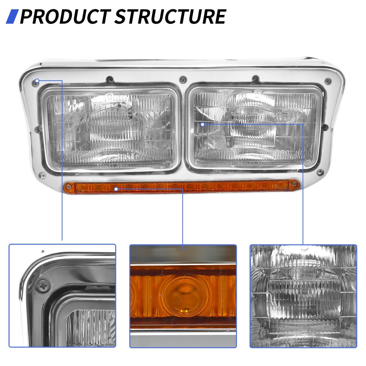 LEAVAN Headlights Assembly Fit for Kenworth T400 T600 T800 W900 K100 C500, Peterbilt 378 379, Western Star 4900 (with LED DRL)