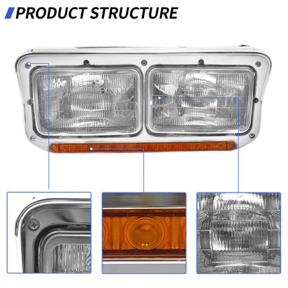 LEAVAN Headlights Assembly Fit for Kenworth T400 T600 T800 W900 K100 C500, Peterbilt 378 379, Western Star 4900 (with LED DRL)