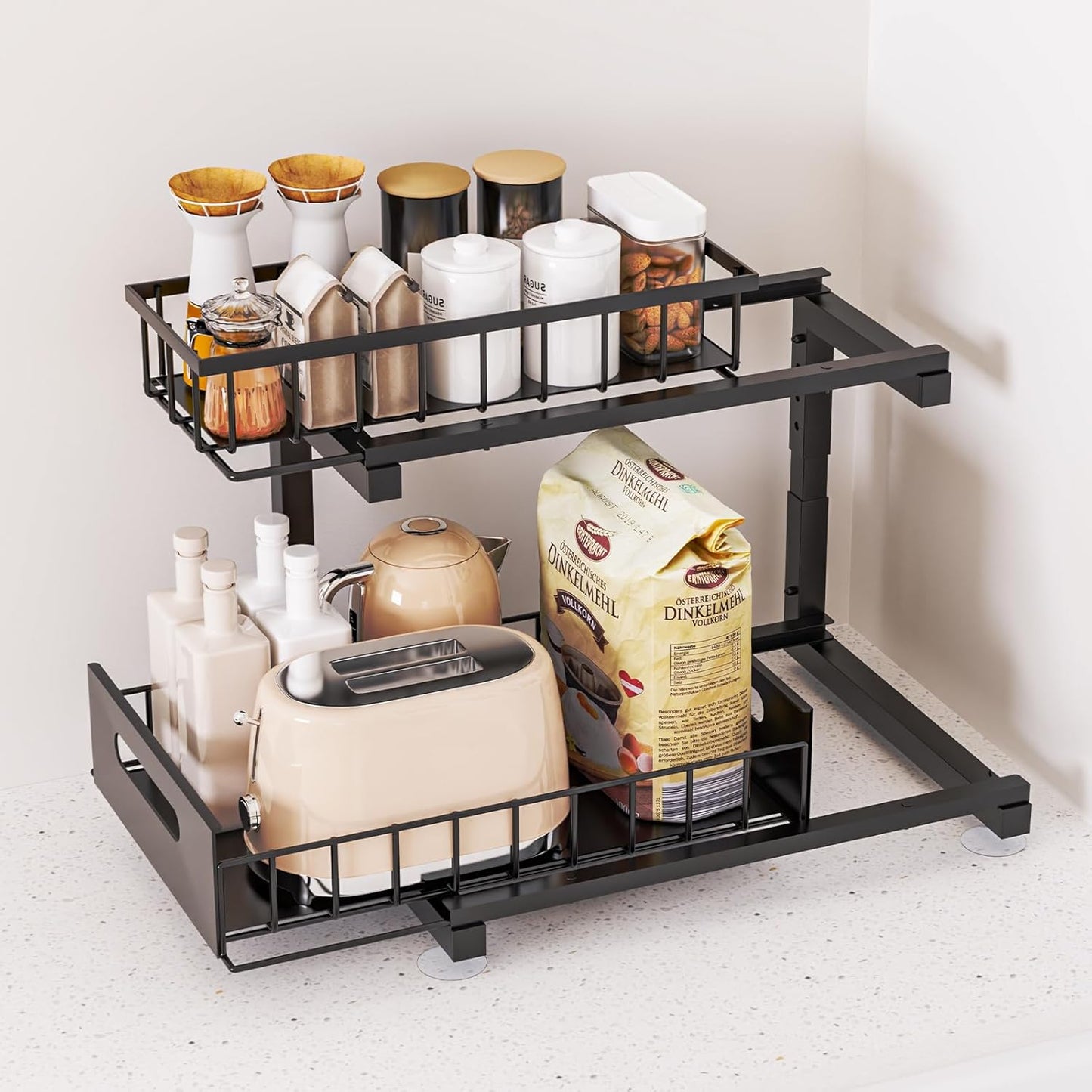 Under Sink Organizer by [Brand Name] - Heavy Duty Metal Pull-Out Cabinet Shelf | Adjustable Multi-Purpose Storage (Black, 2-Pack)