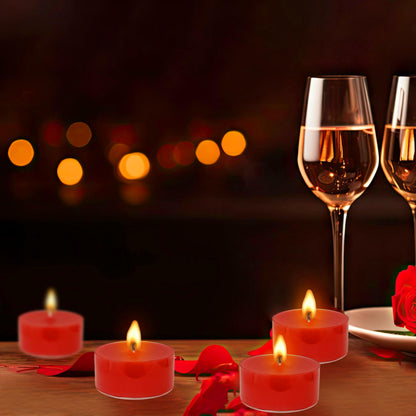 Tea Lights Red Tea Candles Set of 24 – Tealight Candles with Strawberry Scent, Long Burning Handmade Tealights for Wedding Meditation Home Decor Gift