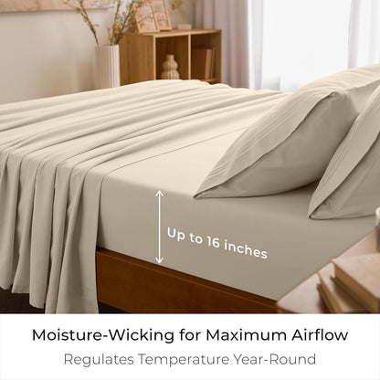 Mellanni Full Sheets Set - 4 PC Hotel Luxury Bedding | Extra Soft, Cooling, Wrinkle-Resistant (Beige)