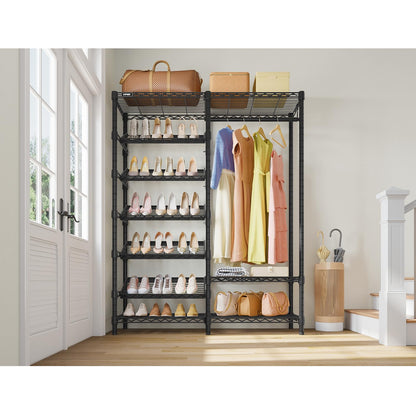 VIPEK S20 Clothes Rack with Heavy Duty Shoe Shelves (25° tilt angle), 850lbs Freestanding Metal Clothing Rack with 10-Tiers Shelves, Adjustable and Removable, Space Saving Closet Organizer, Black
