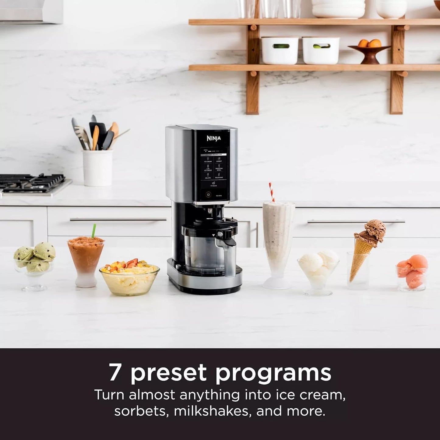 SharkNinja NC301 CREAMi Ice Cream Maker - 7 Custom Frozen Treat Modes, Cloud Silver (Renewed)