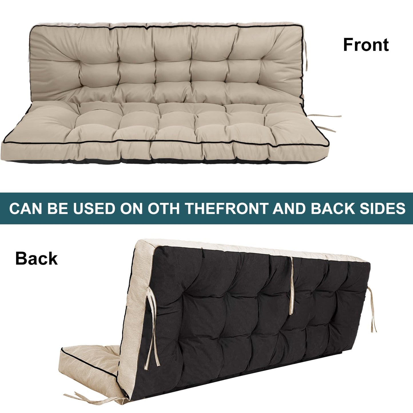 Zacammy Swing Replacement Seat Cushions, 2-3 Seater Bench Cushions for Outdoor Furnitur with Backrest, Garden Recliner Seat Cushions Waterproof Sofa Pads (Khaki, 55x40in)